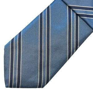 VINTAGE Men's Retro‎ Striped Neck Tie • 100% Silk • blue, navy, silver